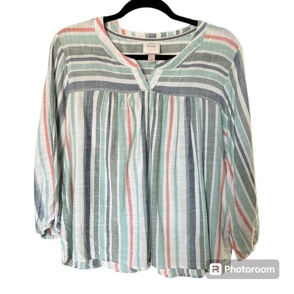 Knox Rose women’s striped peasant top size Large - Picture 2 of 6